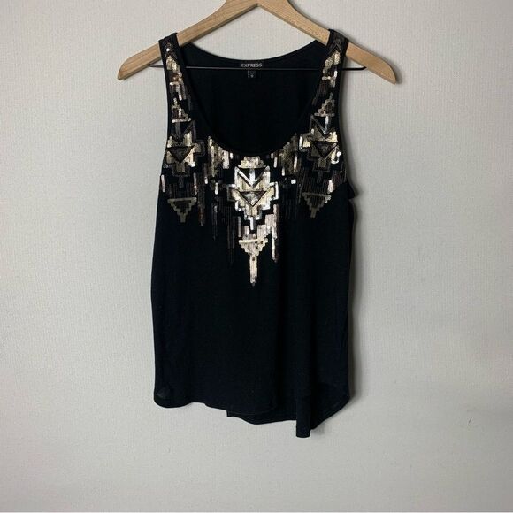 Express Matching Black and Gold Sequence Tank with Mini Skirt Size Medium - Picture 2 of 9